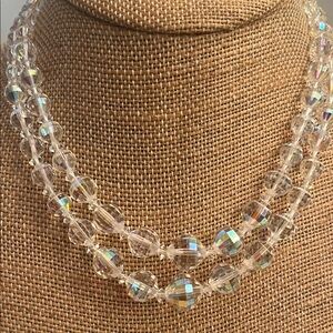Vintage AB Crystals Double stranded Beaded Necklace